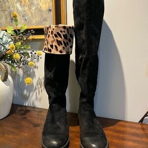Born Black Suede and Leopard Print Winter Boots